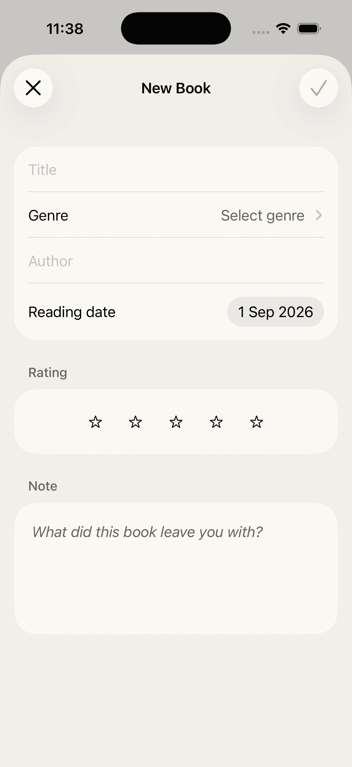 BookLog new book entry form with rating and note field